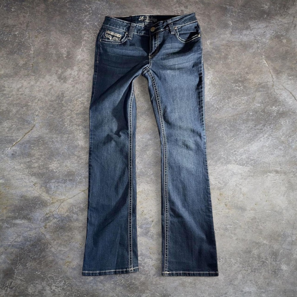 Love Indigo Low Rise Premium Embellished Bootcut Jeans Women's Size 6 Y2K Bling - Picture 2 of 7
